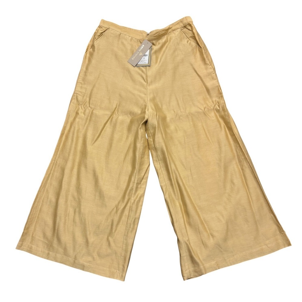 Anita Dongre Gold Silk Blend Cropped Trouser Pants Wide Leg Luxury Resortwear 12